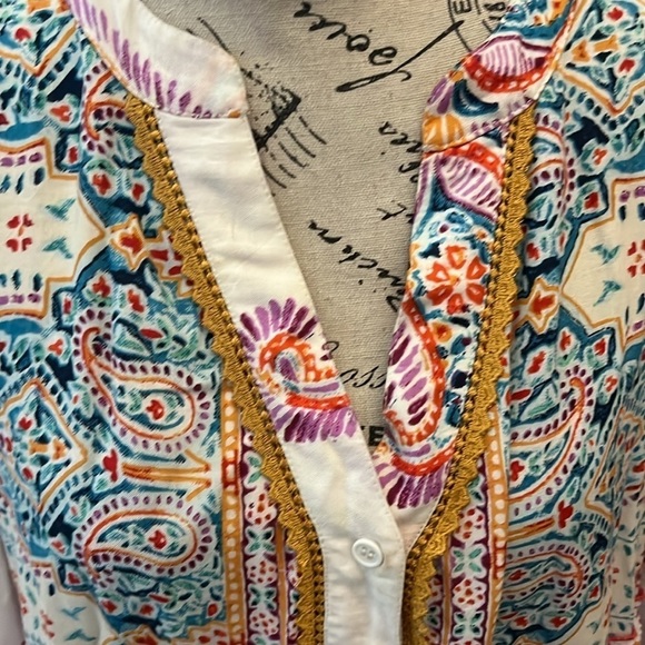 Naudic Paisley Boho Dress Romantic Embroidered Trim Bell Sleeves Size Medium - Picture 4 of 12